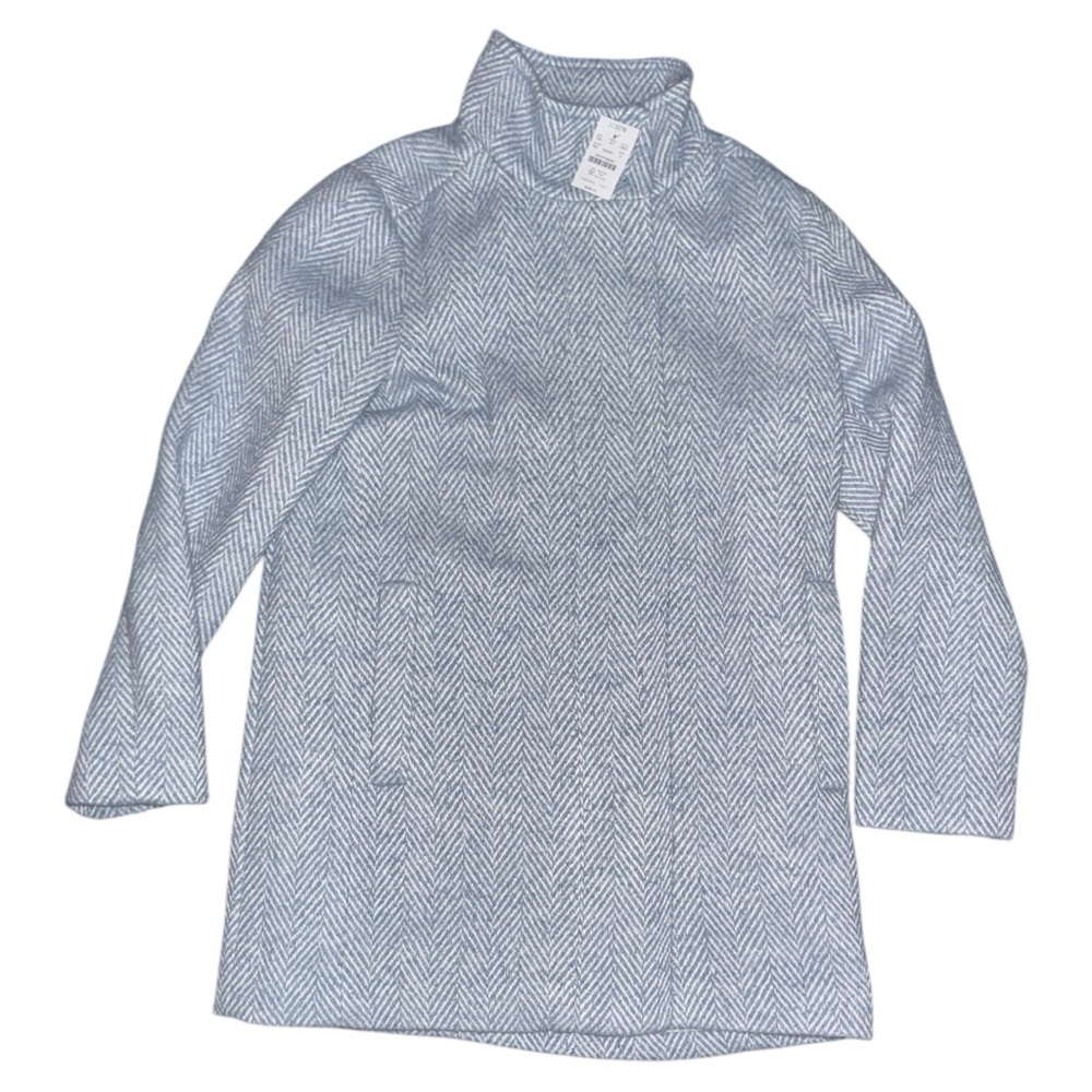 J. Crew Blue & White Herringbone City Coat